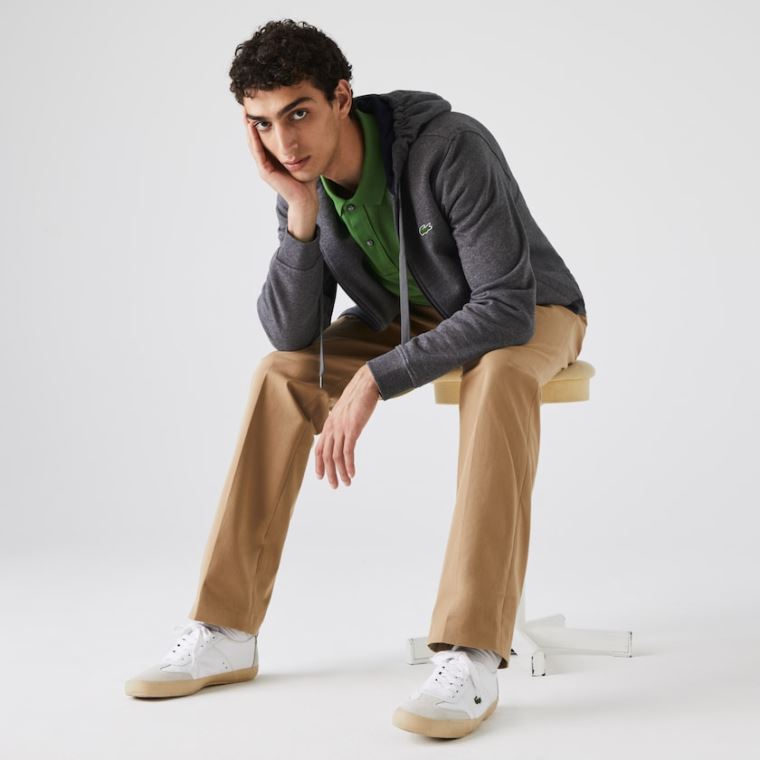 Lacoste SPORT Full-Zip Fleece Hoodie Grå Mørkeblå Blå | XdPOG2sB