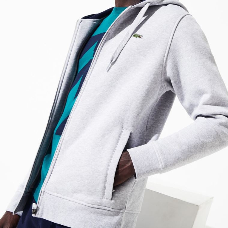 Lacoste SPORT Full-Zip Fleece Hoodie Grå Mørkeblå Blå | wPfDXz62