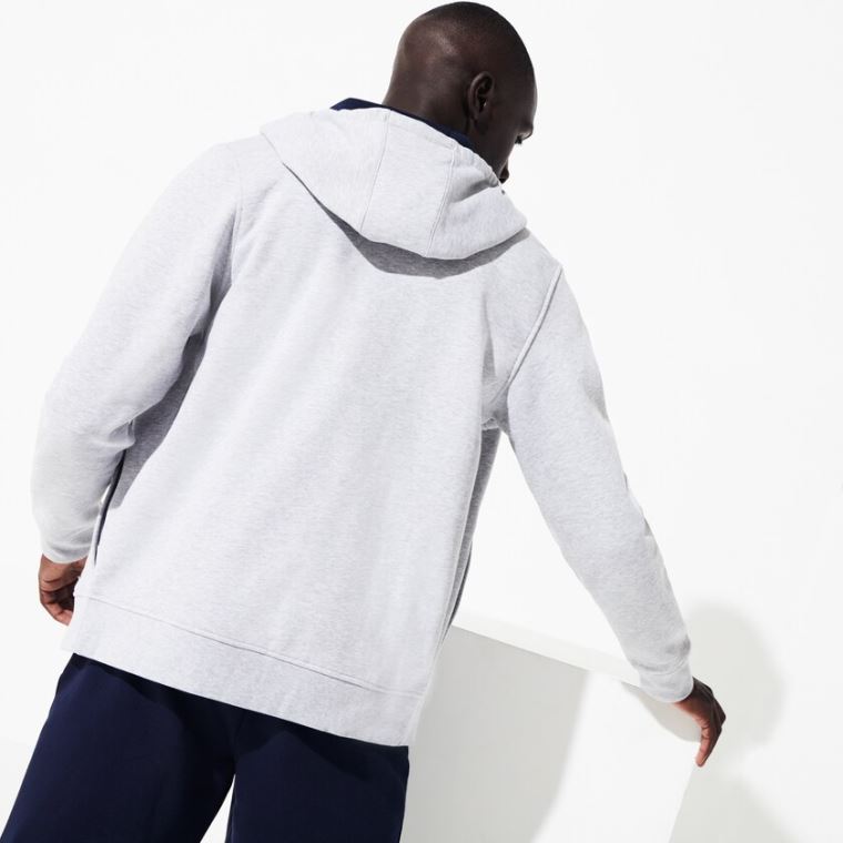 Lacoste SPORT Full-Zip Fleece Hoodie Grå Mørkeblå Blå | wPfDXz62