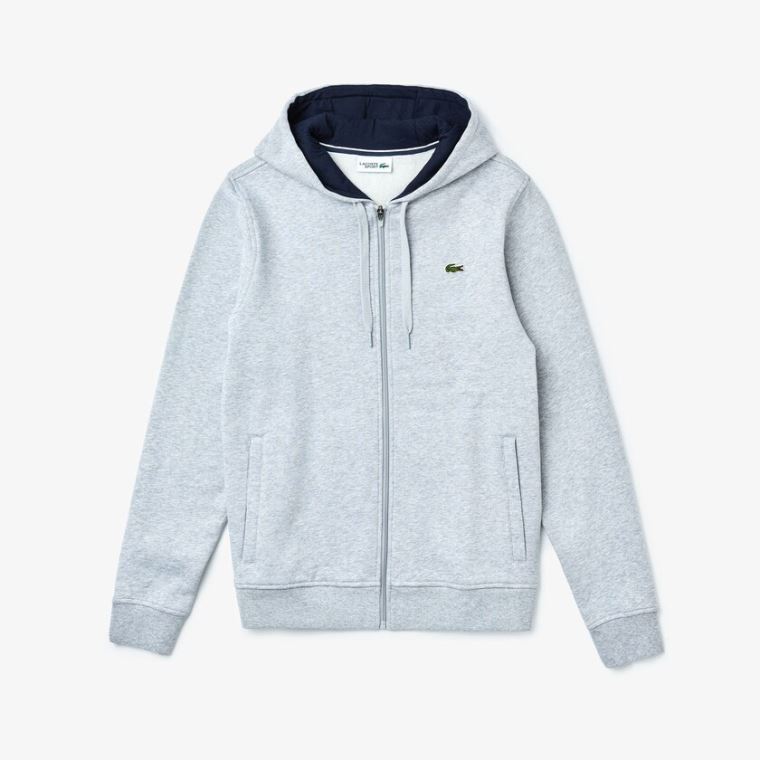 Lacoste SPORT Full-Zip Fleece Hoodie Grå Mørkeblå Blå | wPfDXz62