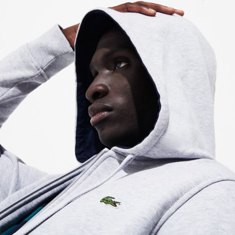 Lacoste SPORT Full-Zip Fleece Hoodie Grå Mørkeblå Blå | wPfDXz62