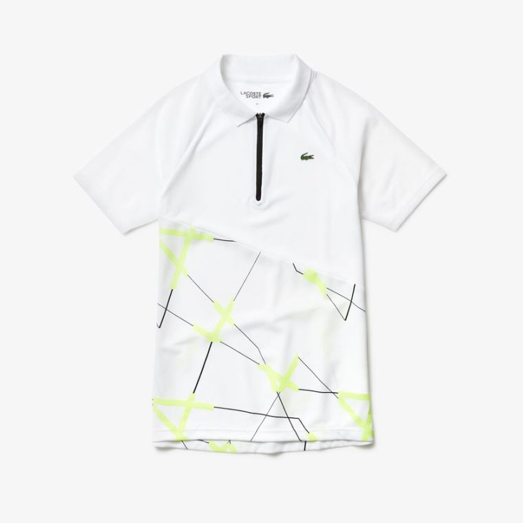 Lacoste SPORT Geometric Print Åndbar Tennis Polo Hvide Gul Sort | dBMQNdpO