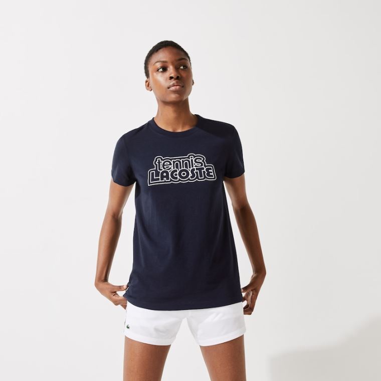 Lacoste SPORT Graphic-Print Tennis T-shirt Mørkeblå Blå | E8EbUrBj