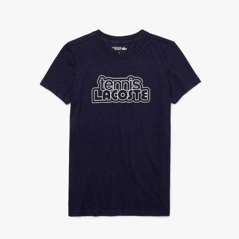 Lacoste SPORT Graphic-Print Tennis T-shirt Mørkeblå Blå | E8EbUrBj