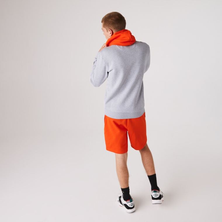 Lacoste SPORT Hætte Contrast Fleece Sweatshirt Grå Rød | 2yzpmla2