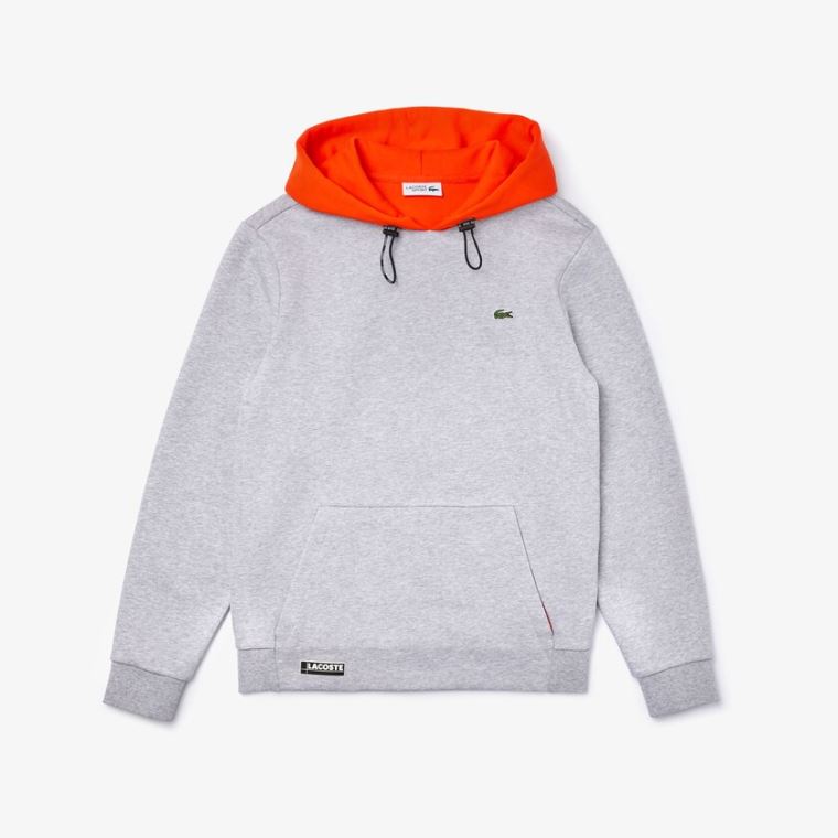 Lacoste SPORT Hætte Contrast Fleece Sweatshirt Grå Rød | 2yzpmla2