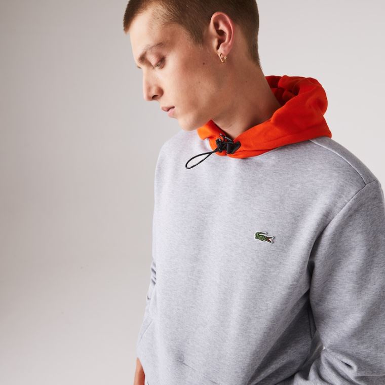 Lacoste SPORT Hætte Contrast Fleece Sweatshirt Grå Rød | 2yzpmla2