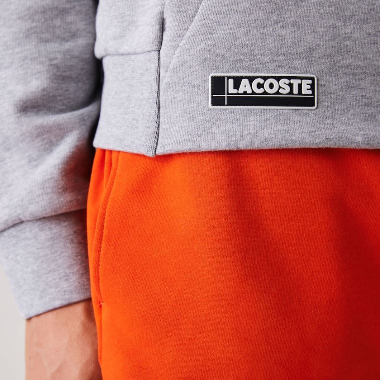 Lacoste SPORT Hætte Contrast Fleece Sweatshirt Grå Rød | 2yzpmla2