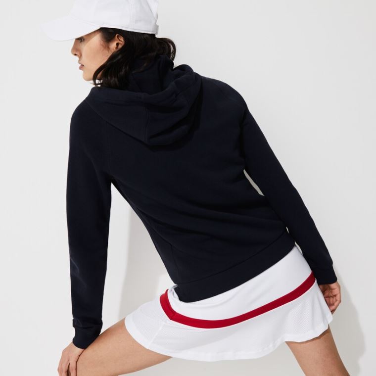 Lacoste SPORT Hætte Fleece Zip Tennis Sweatshirt Mørkeblå Blå | 4qoYBiK6