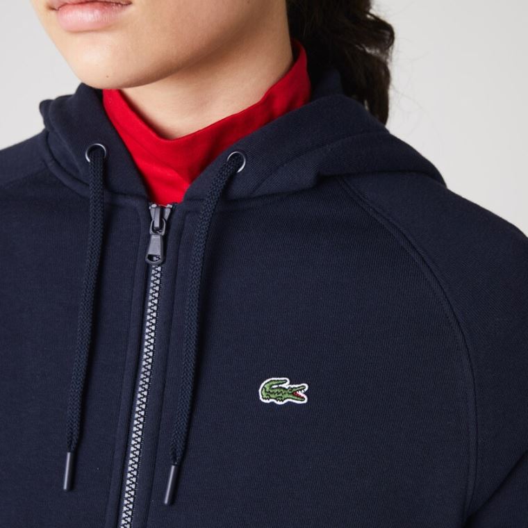 Lacoste SPORT Hætte Fleece Zip Tennis Sweatshirt Mørkeblå Blå | 4qoYBiK6