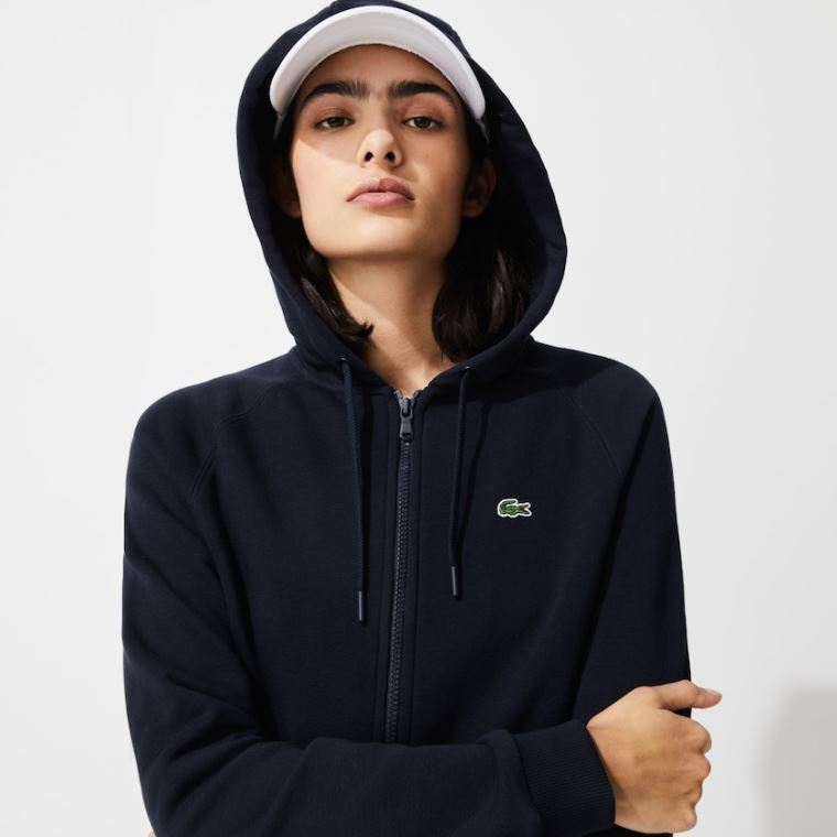 Lacoste SPORT Hætte Fleece Zip Tennis Sweatshirt Mørkeblå Blå | 4qoYBiK6