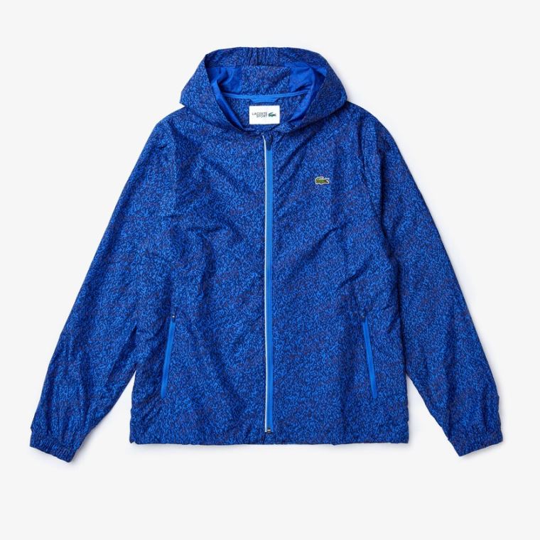 Lacoste SPORT Hætte Print Zip Jacket Mørkeblå Blå Blå | CSIsHdjw