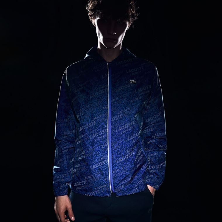 Lacoste SPORT Hætte Print Zip Jacket Mørkeblå Blå Blå | CSIsHdjw