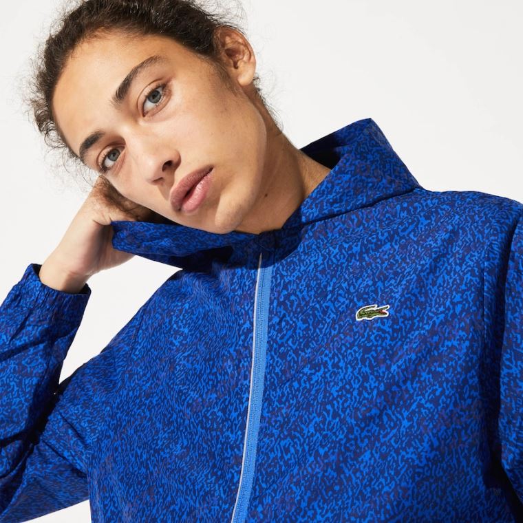 Lacoste SPORT Hætte Print Zip Jacket Mørkeblå Blå Blå | CSIsHdjw