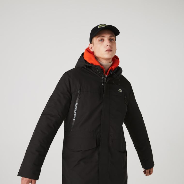 Lacoste SPORT Hætte Quilted Parka Sort | dfN8BmsK