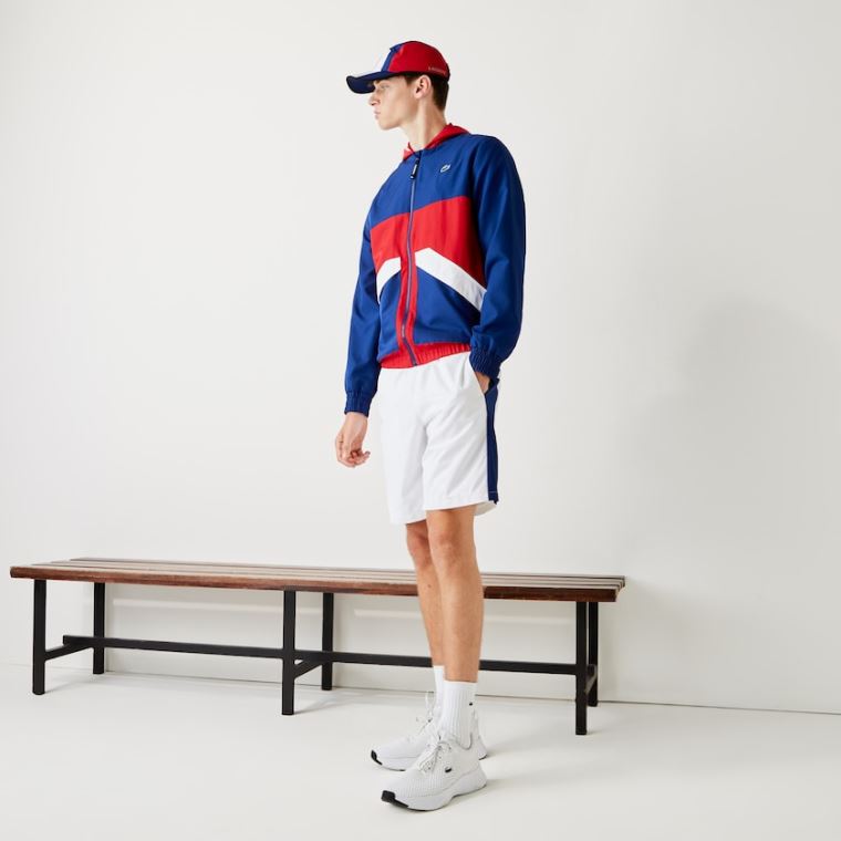 Lacoste SPORT Hætte Strand-Resistant Colorblock Jacket Blå Rød Hvide | mzhEnorH