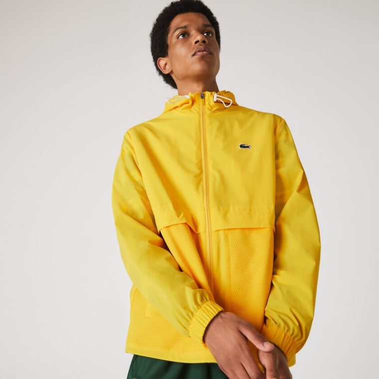 Lacoste SPORT Hætte Taffeta-Forede Windbreaker Gul Hvide | GiGpKZk1