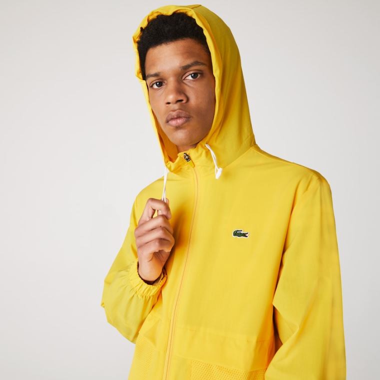 Lacoste SPORT Hætte Taffeta-Forede Windbreaker Gul Hvide | GiGpKZk1