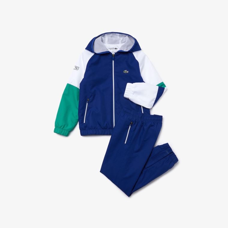 Lacoste SPORT Hætte Tracksuit Blå Hvide Grøn Sort | KrR712Ne