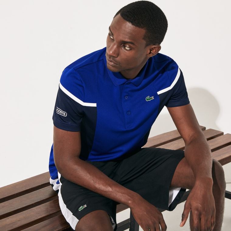 Lacoste SPORT Mesh Panel Åndbar Tennis Polo Shirt Blå Sort Hvide | ZQNOJq38