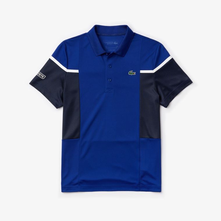 Lacoste SPORT Mesh Panel Åndbar Tennis Polo Shirt Blå Sort Hvide | ZQNOJq38