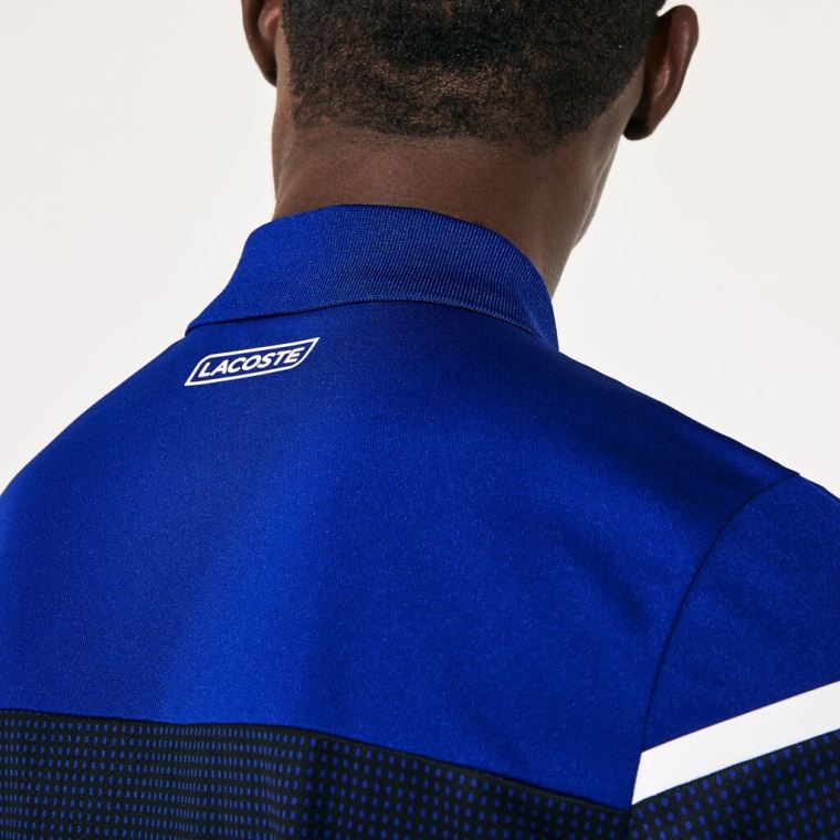 Lacoste SPORT Mesh Panel Åndbar Tennis Polo Shirt Blå Sort Hvide | ZQNOJq38