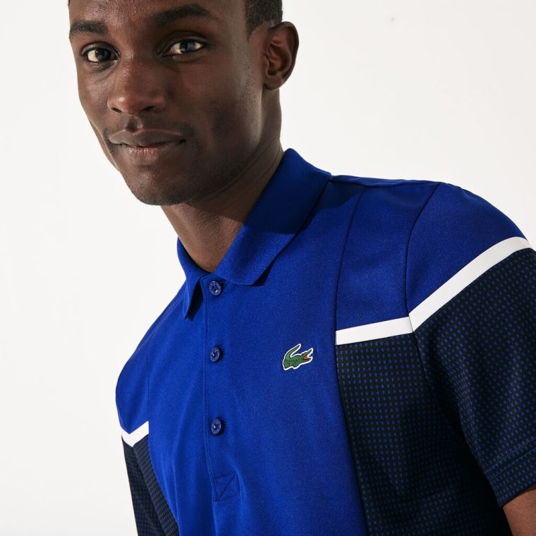 Lacoste SPORT Mesh Panel Åndbar Tennis Polo Shirt Blå Sort Hvide | ZQNOJq38