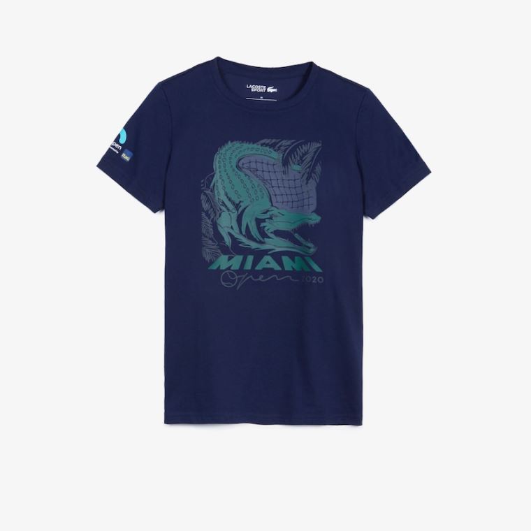 Lacoste SPORT Miami Open Crocodile Print T-shirt Mørkeblå Blå | jYKIIFrD