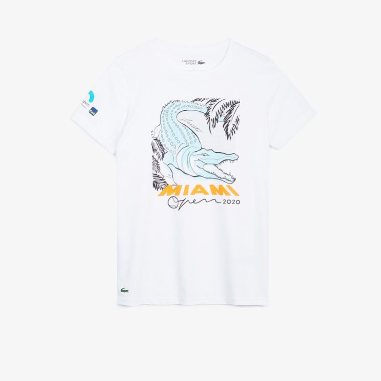 Lacoste SPORT Miami Open Crocodile Print T-shirt Hvide | p7MlLcb0