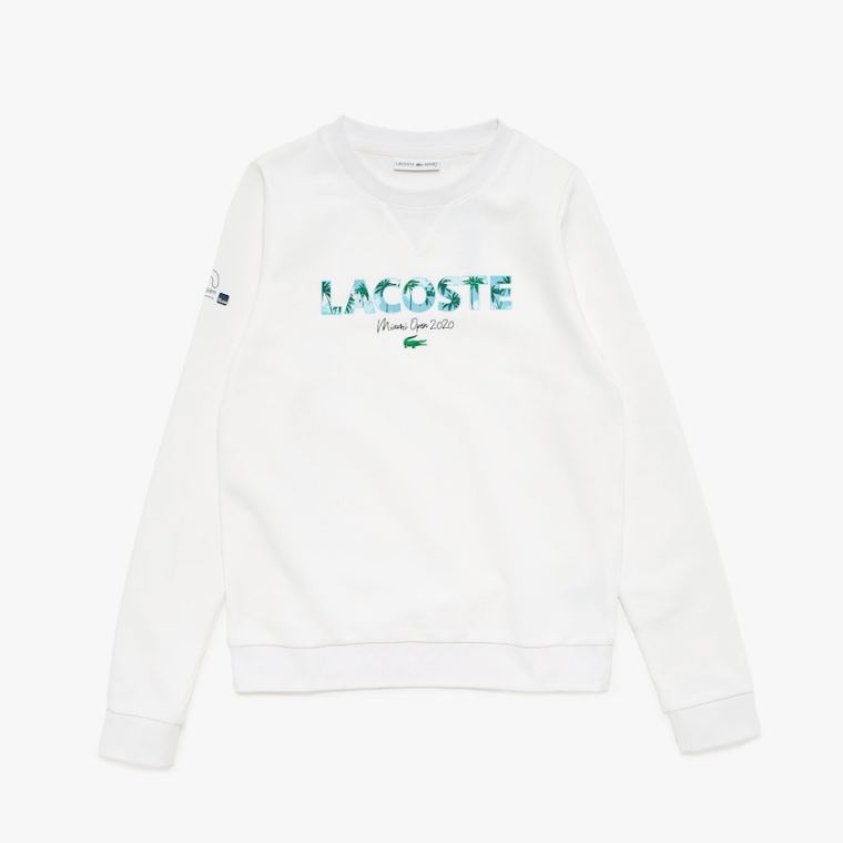 Lacoste SPORT Miami Open Print Fleece Sweatshirt Hvide Mørkeblå Blå | 4IMnzmzh