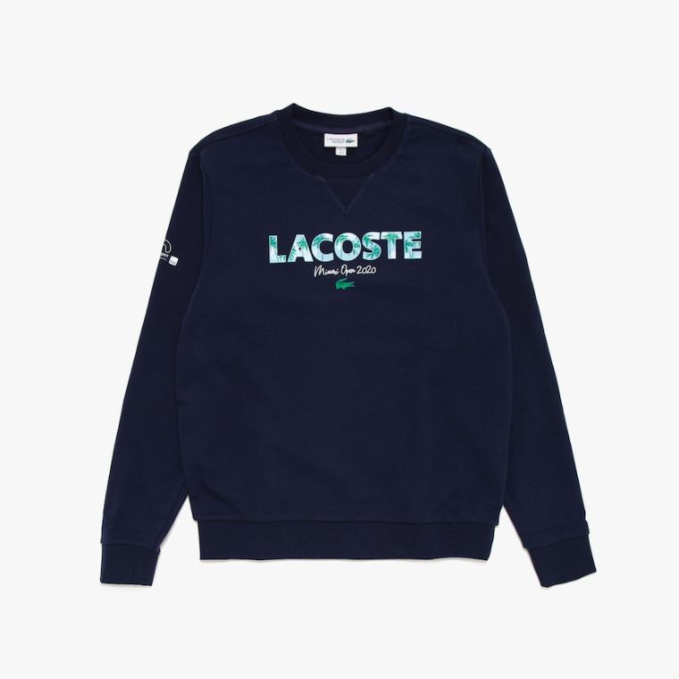 Lacoste SPORT Miami Open Print Fleece Sweatshirt Mørkeblå Blå Hvide | Mf629M5m