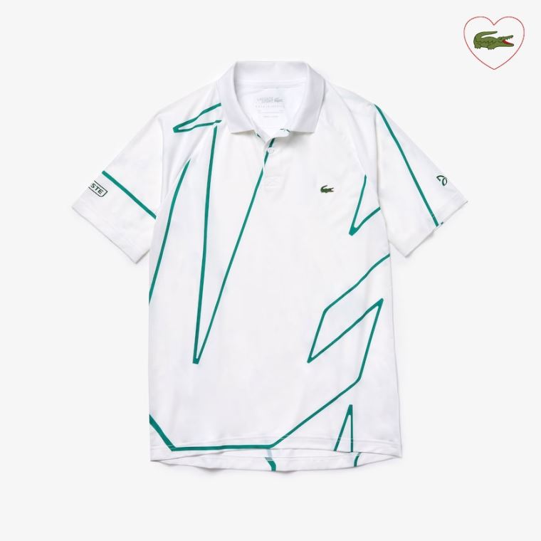 Lacoste SPORT Novak Djokovic Printed Åndbar Polo Shirt Hvide Grøn | BgAC9gjH