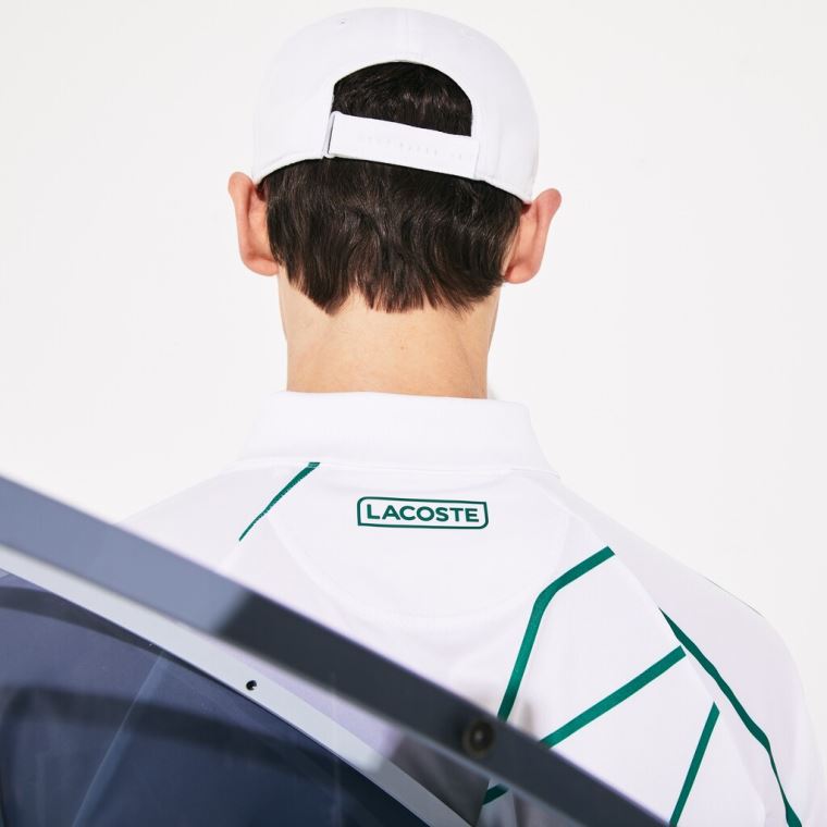 Lacoste SPORT Novak Djokovic Printed Åndbar Polo Shirt Hvide Grøn | emgCMhZB