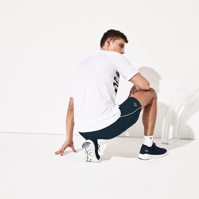 Lacoste SPORT Novak Djokovic Stretch Print Jersey Polo Hvide Mørkeblå Blå | rixiTZYw