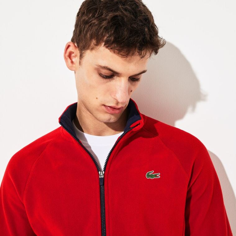 Lacoste SPORT Novak Djokovic Tech Fleece Jacket Rød Mørkeblå Blå | duWPPRTz