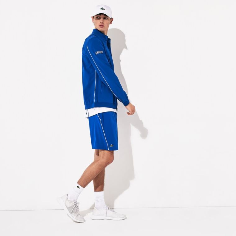 Lacoste SPORT Novak Djokovic Textured Zip Jacket Blå Hvide | 6Br3eRY0