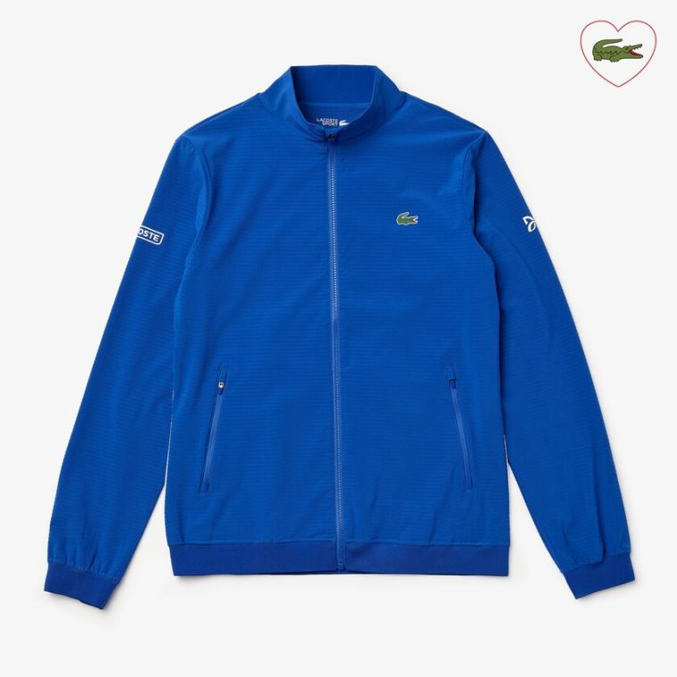 Lacoste SPORT Novak Djokovic Textured Zip Jacket Blå Hvide | 6Br3eRY0