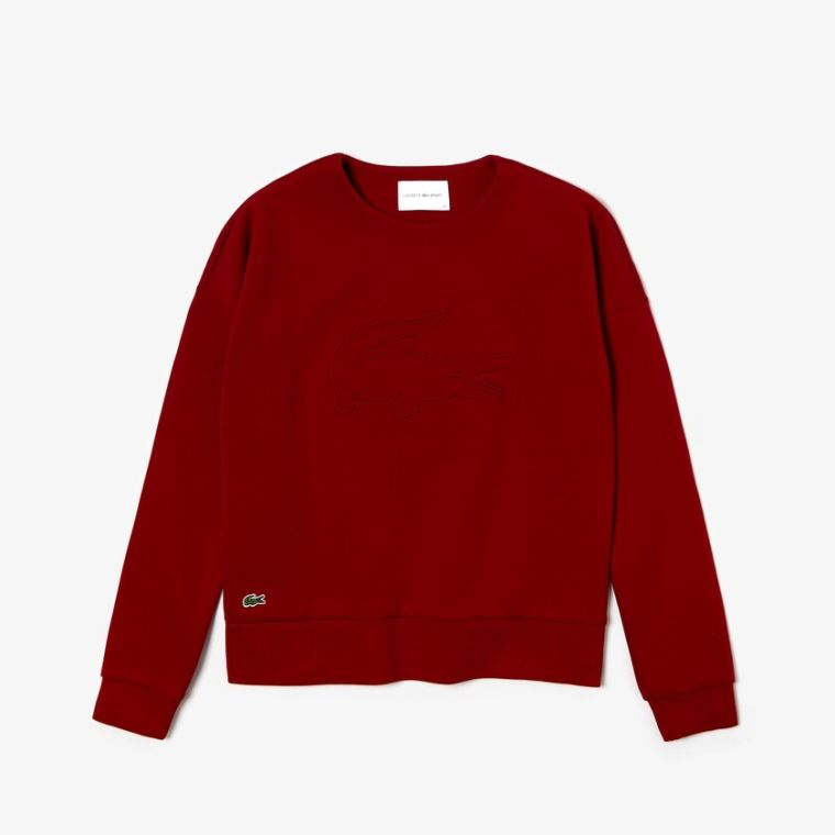 Lacoste SPORT Oversize Croc Bomulds-Blend Sweatshirt Mørkerød | 82VBCNC6