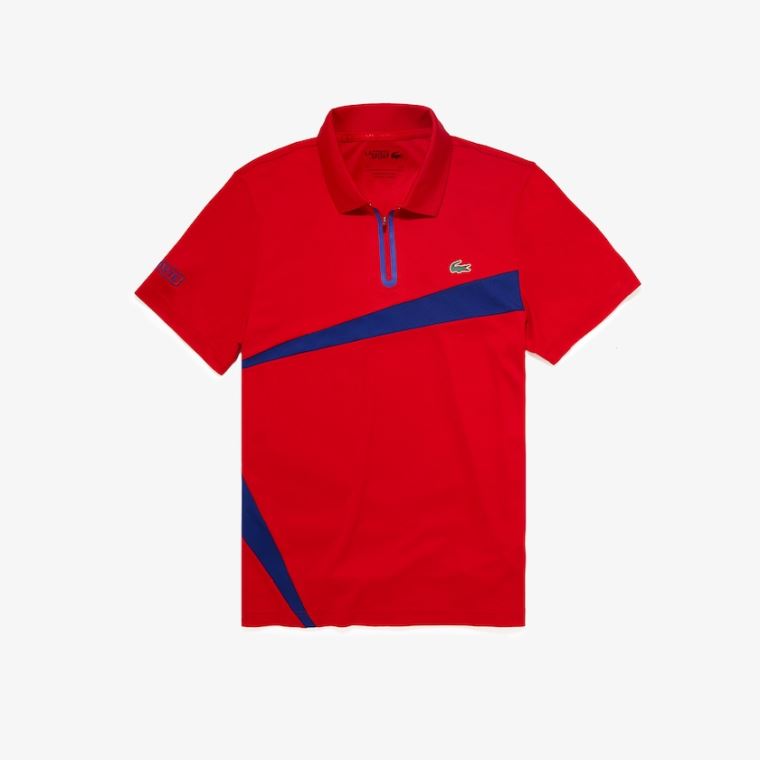 Lacoste SPORT Paneled Åndbar Piqué Tennis Polo Shirt Rød Blå | wWDyXdtb