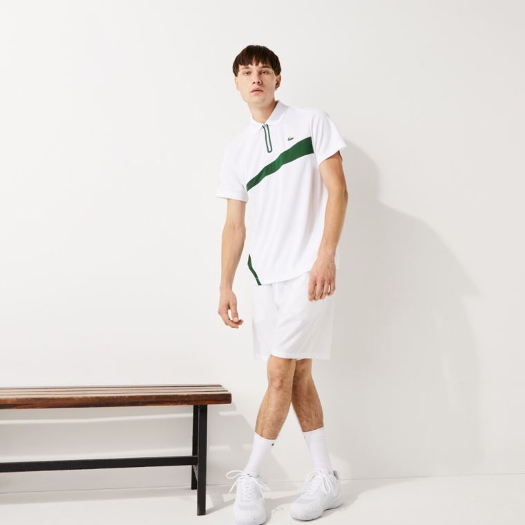 Lacoste SPORT Paneled Åndbar Piqué Tennis Polo Shirt Mørkeblå Blå Hvide | yzR7k0Hn