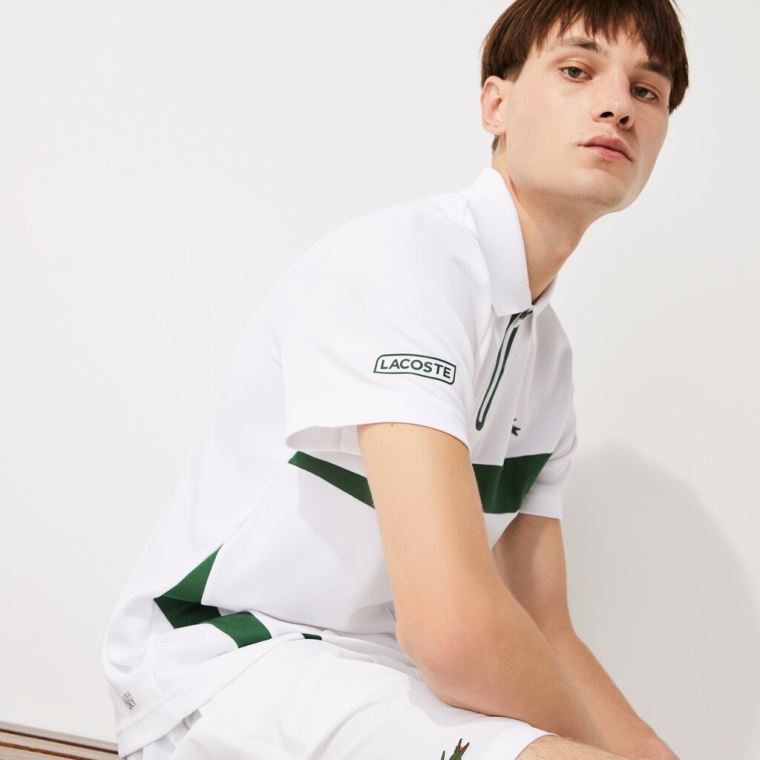 Lacoste SPORT Paneled Åndbar Piqué Tennis Polo Shirt Mørkeblå Blå Hvide | yzR7k0Hn