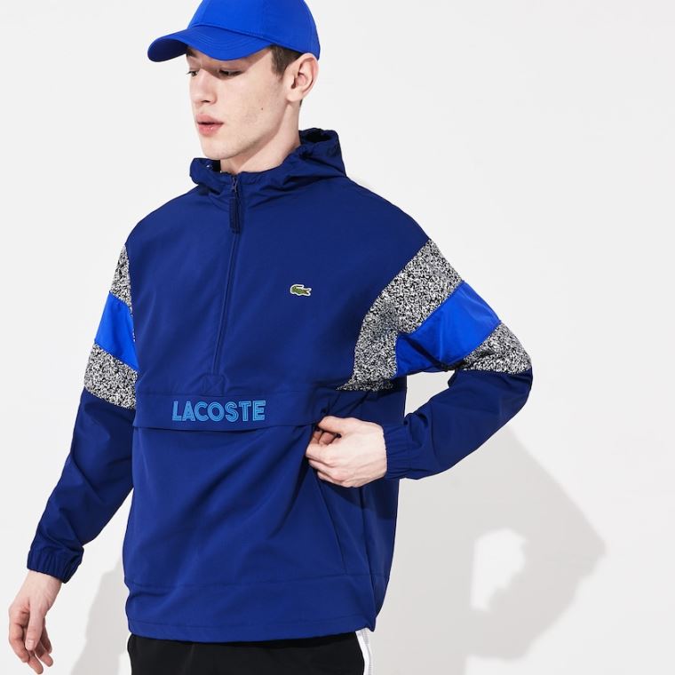 Lacoste SPORT Print-Blocked Performance Windbreaker Mørkeblå Blå Sort Hvide Blå | EOSzeb8f