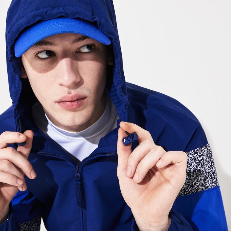 Lacoste SPORT Print-Blocked Performance Windbreaker Mørkeblå Blå Sort Hvide Blå | EOSzeb8f