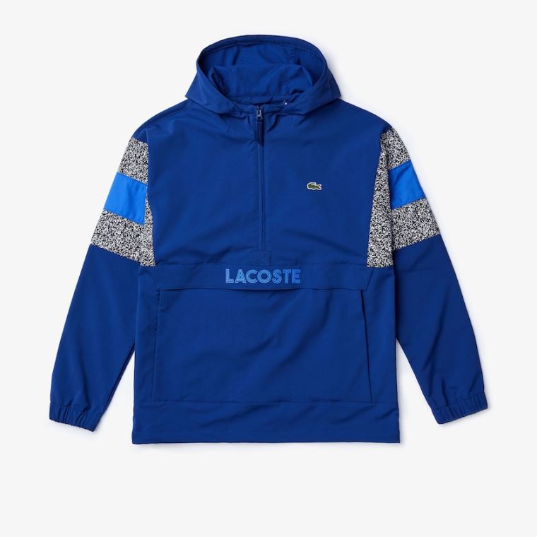 Lacoste SPORT Print-Blocked Performance Windbreaker Mørkeblå Blå Sort Hvide Blå | EOSzeb8f