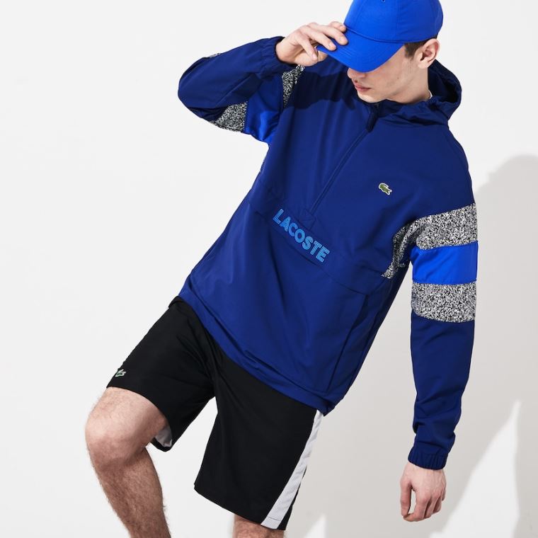 Lacoste SPORT Print-Blocked Performance Windbreaker Mørkeblå Blå Sort Hvide Blå | EOSzeb8f