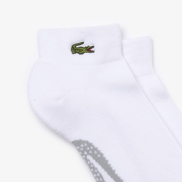 Lacoste SPORT Printed Crocodile Low-Cut Bomulds Socks Hvide Grå | LcLKNXvP