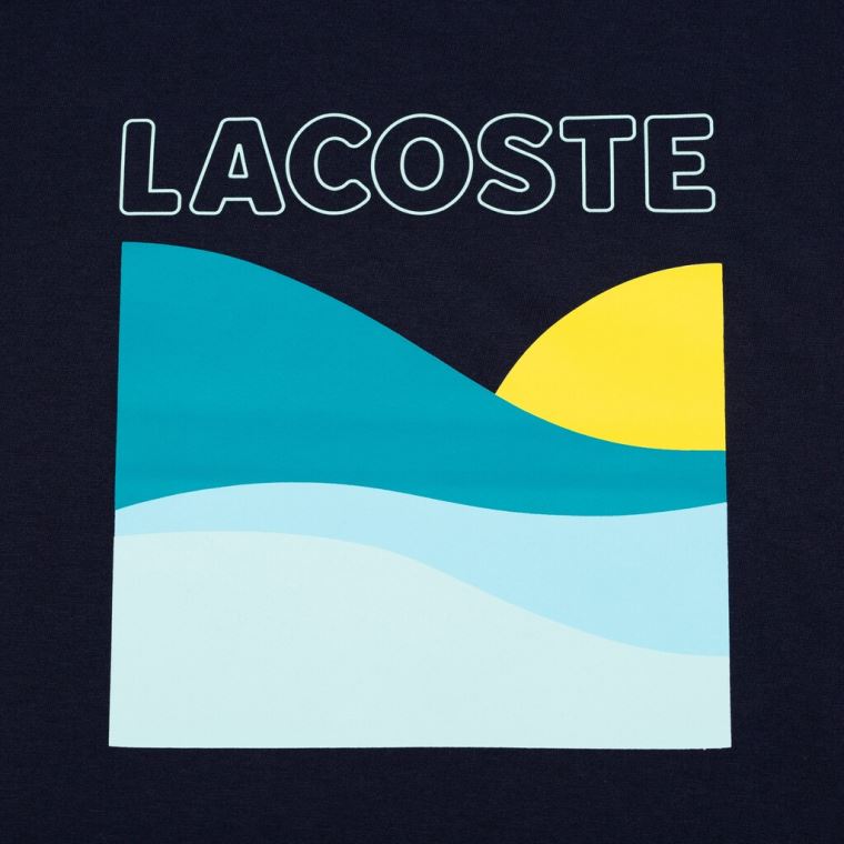 Lacoste SPORT Printed Tennis T-Shirt Mørkeblå Blå Hvide | D7RVUPMe