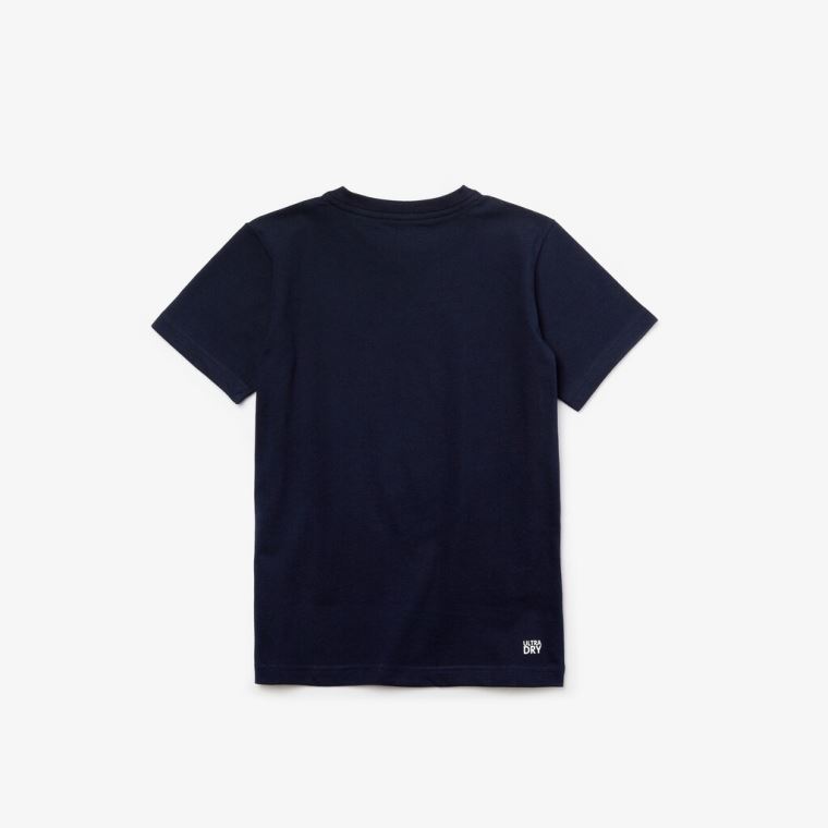 Lacoste SPORT Printed Åndbar Bomulds T-shirt Mørkeblå Blå Lyserød | kwUSxKfu