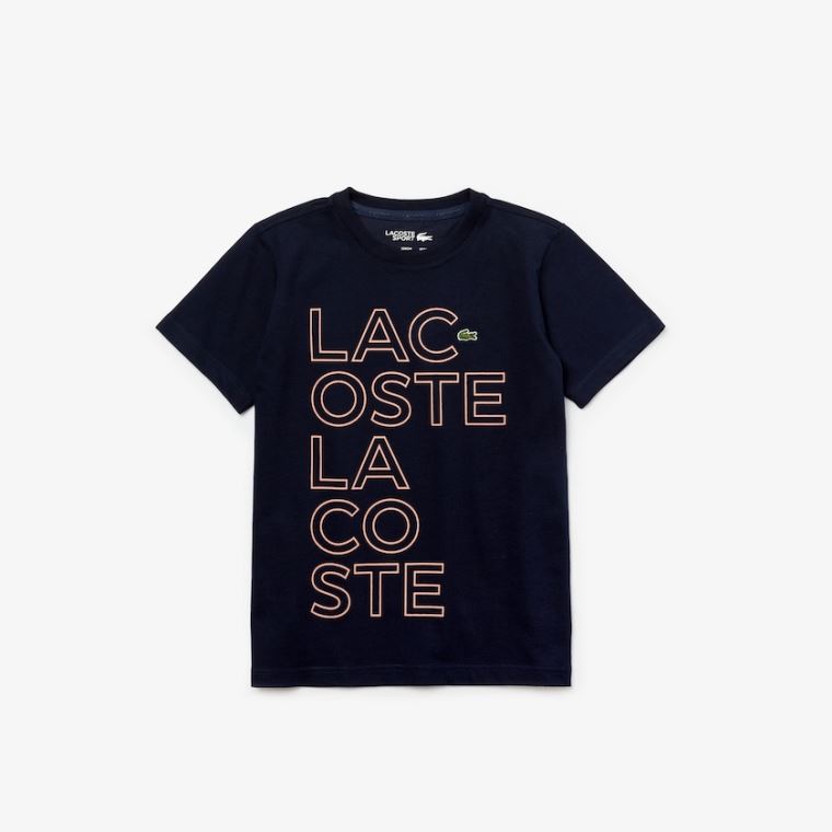 Lacoste SPORT Printed Åndbar Bomulds T-shirt Mørkeblå Blå Lyserød | kwUSxKfu