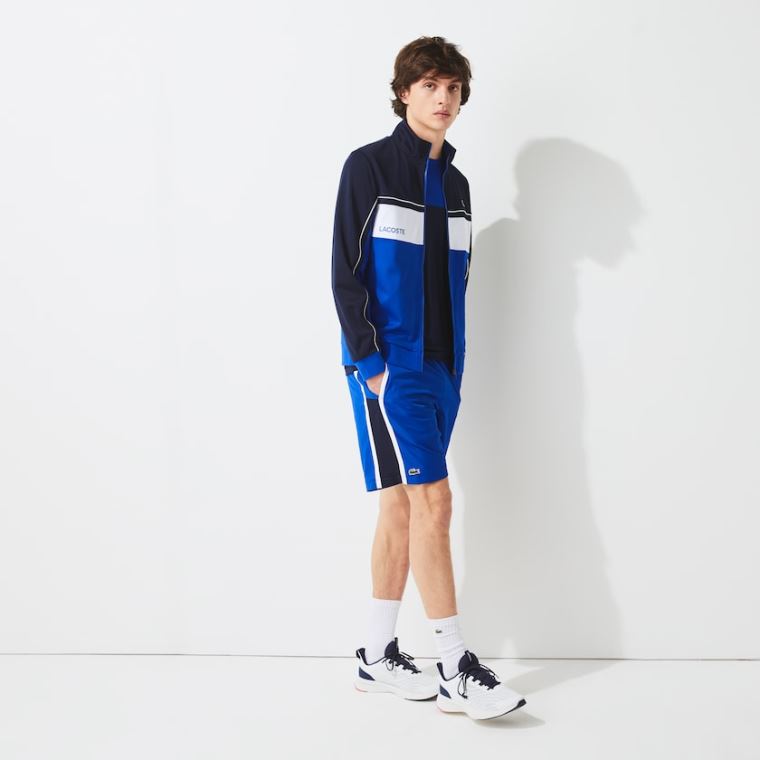 Lacoste SPORT Resistant Colourblock Piqué Zip Sweatshirt Mørkeblå Blå Blå Hvide Blå | fJoAJ3j2